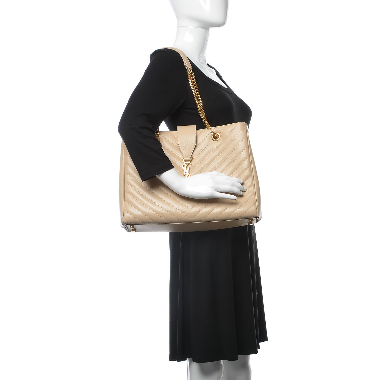 Saint Laurent Grain De Poudre Matelasse Chevron Monogram Shopping Bag Nude Powder 2 of 18