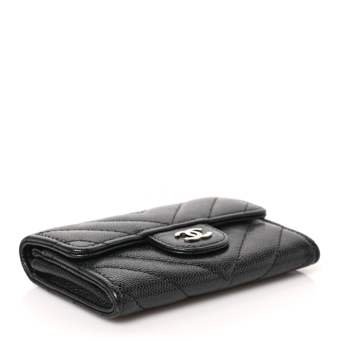 Caviar Chevron Quilted Flap Card Holder Black