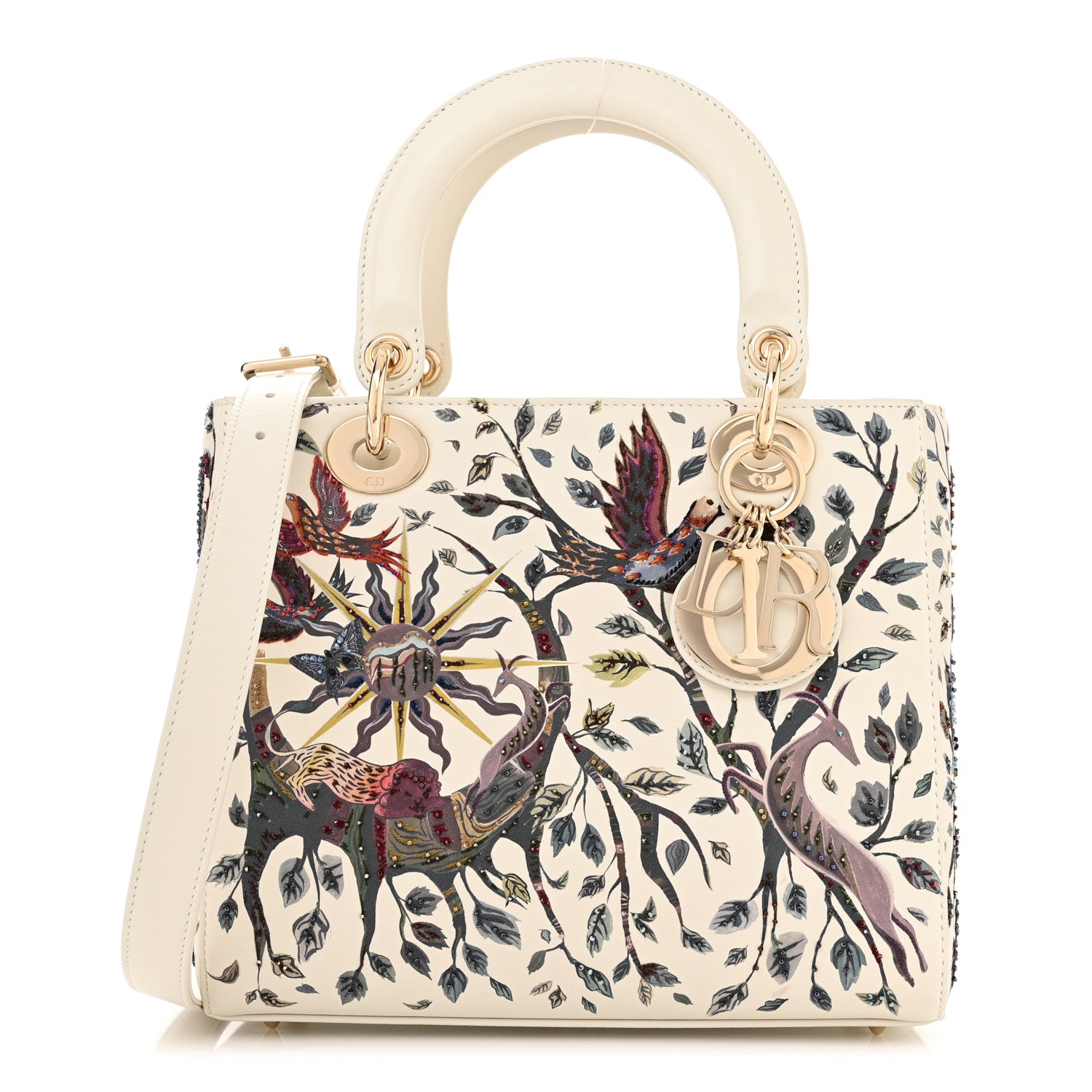 Christian Dior Calfskin Embroidered Medium Lady Dior White Multicolor 1 of 14