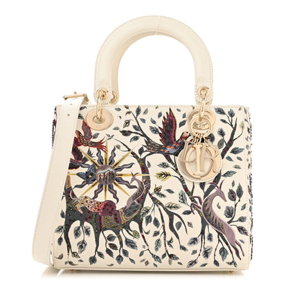Christian Dior Calfskin Embroidered Medium Lady Dior White Multicolor 1 of 14