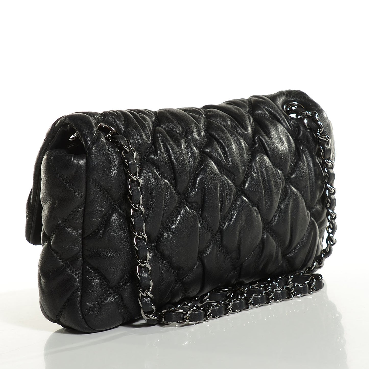 Calfskin Small Bubble Quilt Flap Bag Black