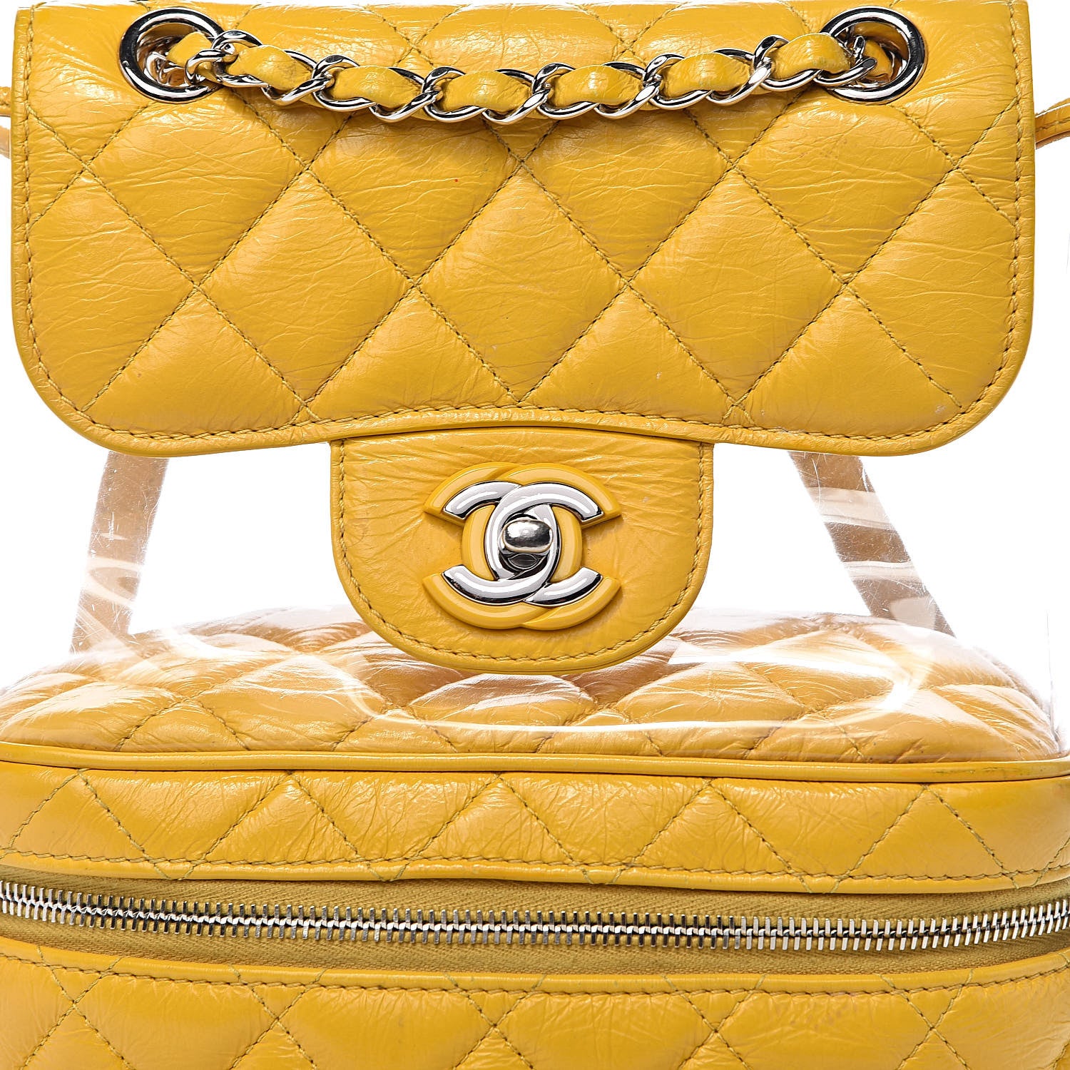 Chanel Crumpled Calfskin PVC Quilted Backpack Yellow 15 of 15