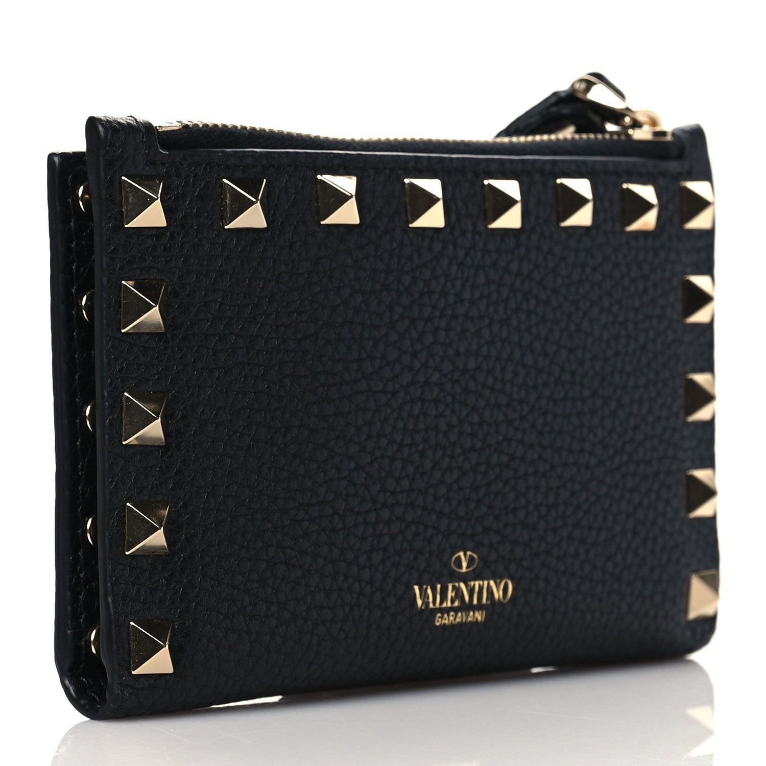 Valentino Garavani Grainy Calfskin Rockstud Coin Purse Card Holder Black 3 of 9