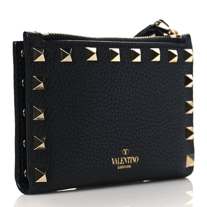 Valentino Garavani Grainy Calfskin Rockstud Coin Purse Card Holder Black 3 of 9