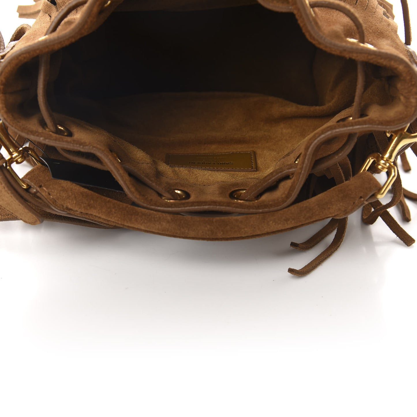 Suede Calfskin Small Emmanuelle Fringe Bucket Bag Light Ocre