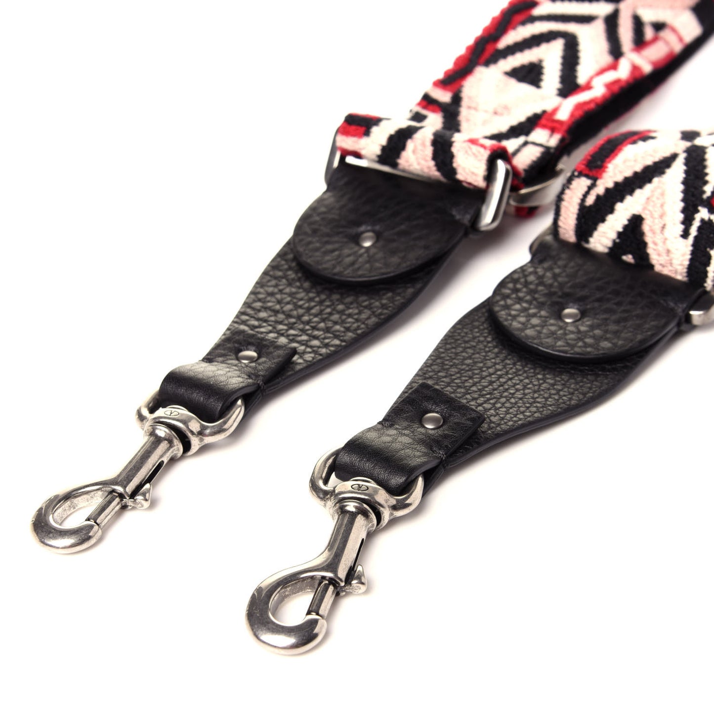 Canvas Geometric Embroidered Rockstud Guitar Strap Red Pink
