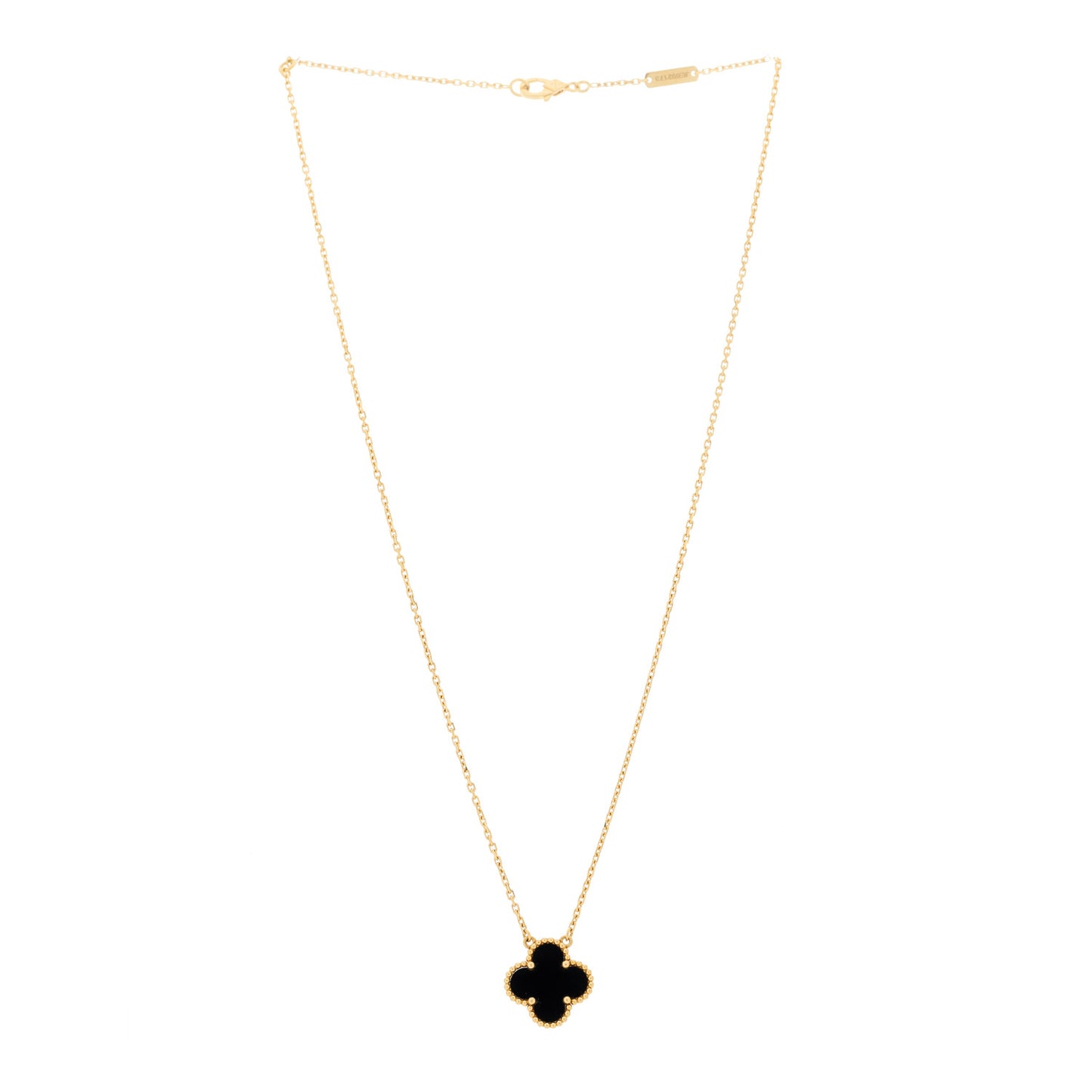 18K Yellow Gold Black Onyx Vintage Alhambra Pendant Necklace