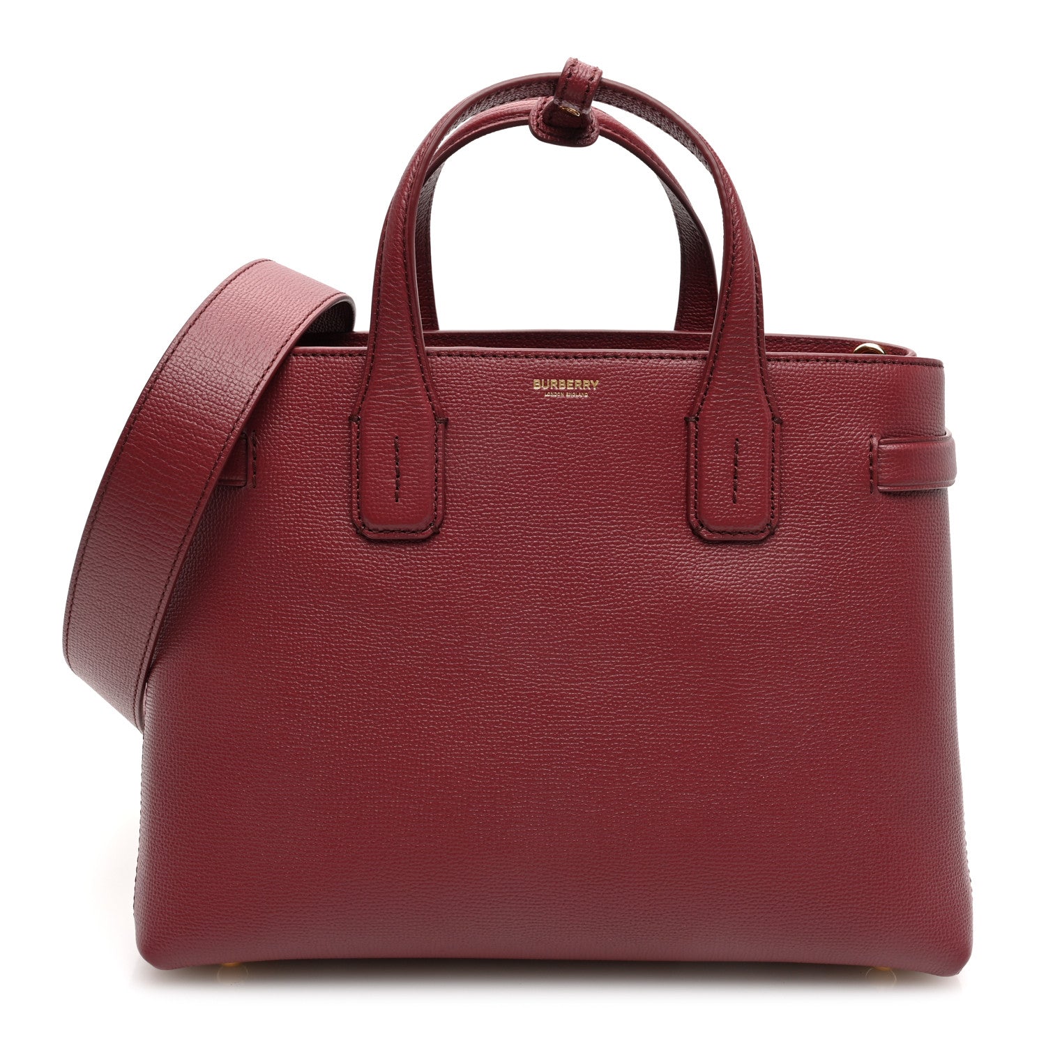 Burberry Grainy Calfskin House Check Medium Banner Tote Crimson 1 of 9