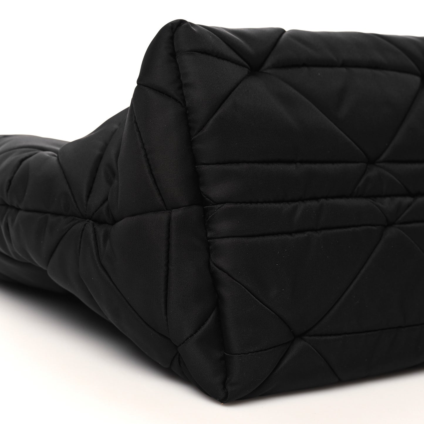 Re-Nylon Nappa Triangle Quilted Padded Medium Double Handled Zip Tote Black