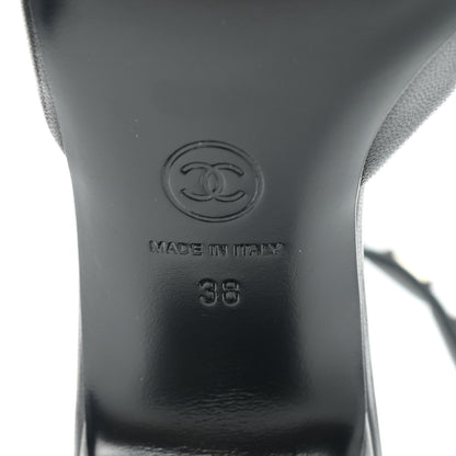 Chanel Lambskin Grosgrain Cap Toe Logo Ankle Strap Pumps 38 Black 6 of 9