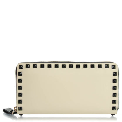 Valentino Garavani Vitello Rockstud Zip Around Wallet Ivory Black 1 of 8