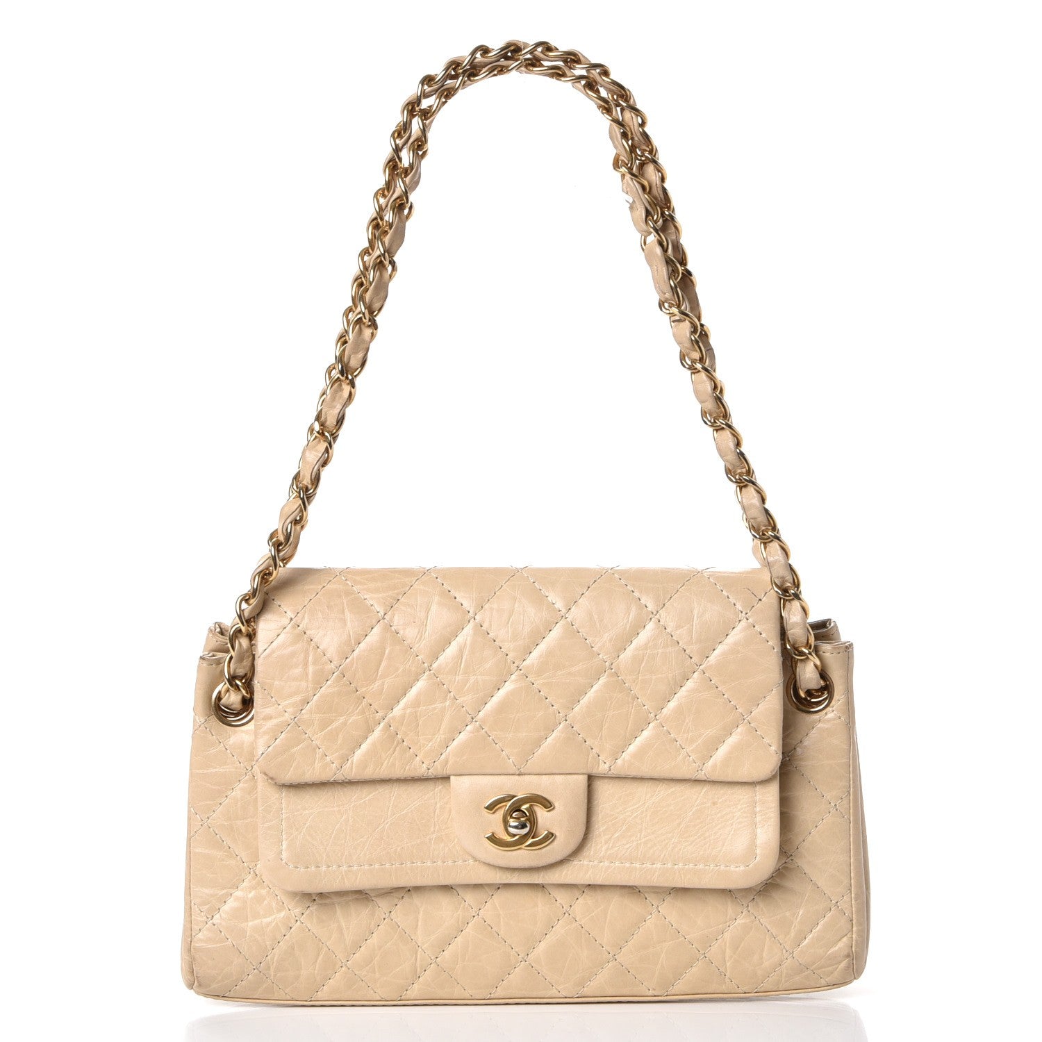 Chanel Aged Calfskin Quilted Accordion Double Flap Beige 1 of 14