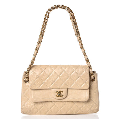 Chanel Aged Calfskin Quilted Accordion Double Flap Beige 1 of 14
