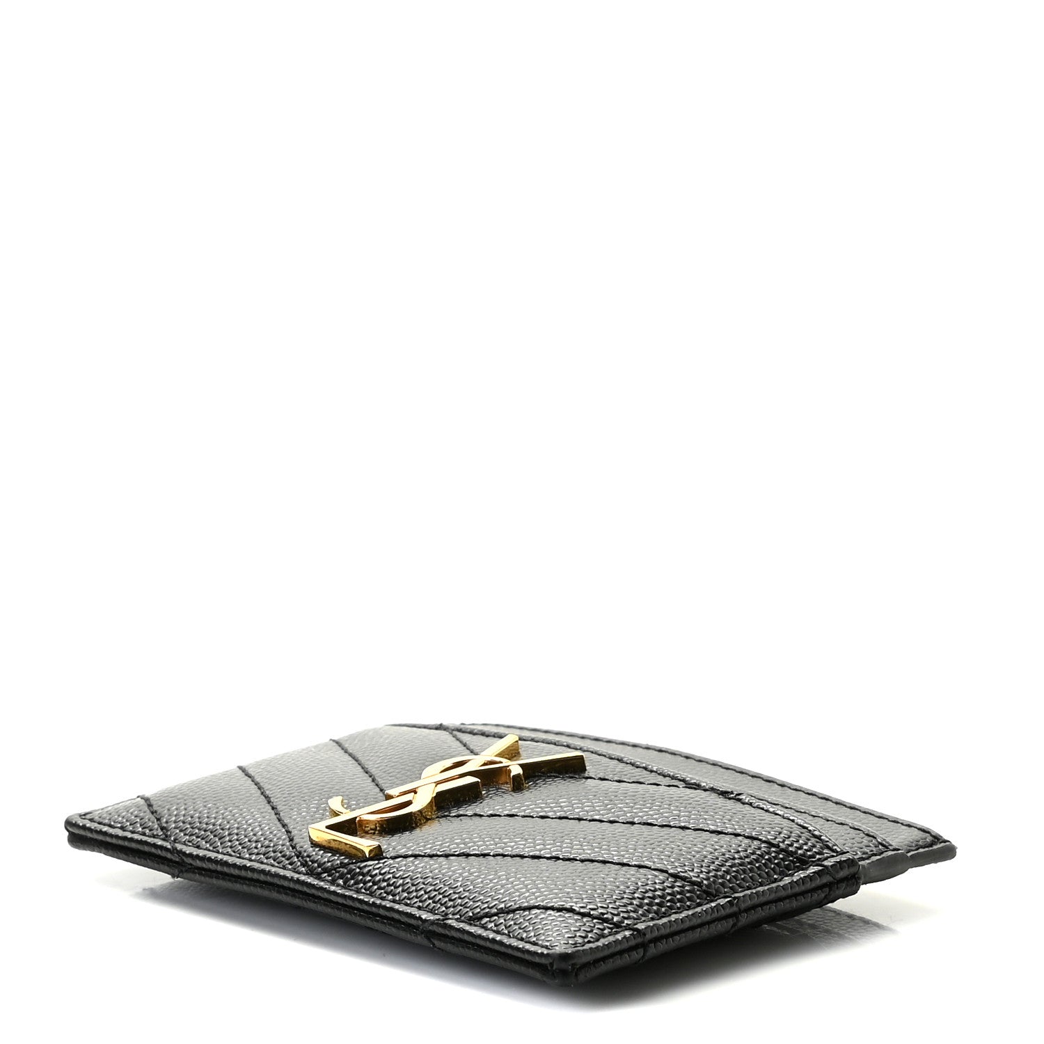 Saint Laurent Grain De Poudre Matelasse Chevron Monogram Credit Card Case Black 4 of 7