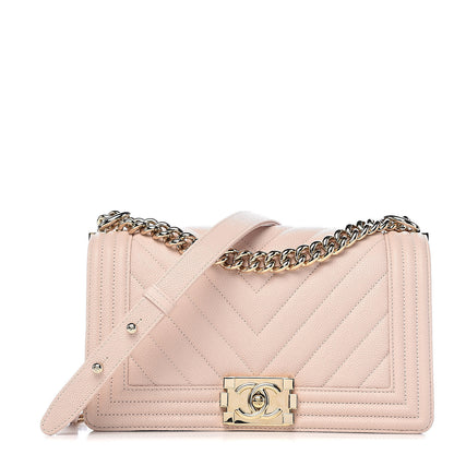 Chanel Caviar Chevron Quilted Medium Boy Flap Nude 1 of 15