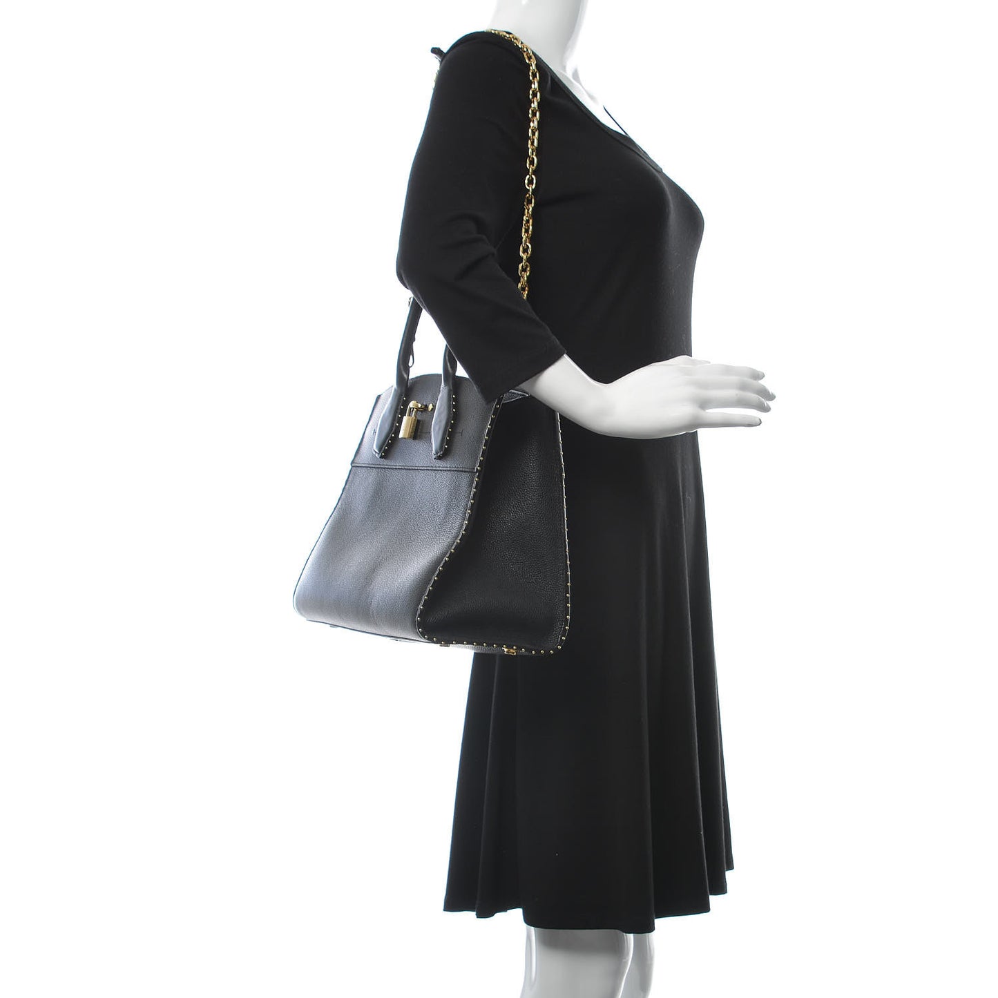 Calfskin Studded City Steamer MM Black