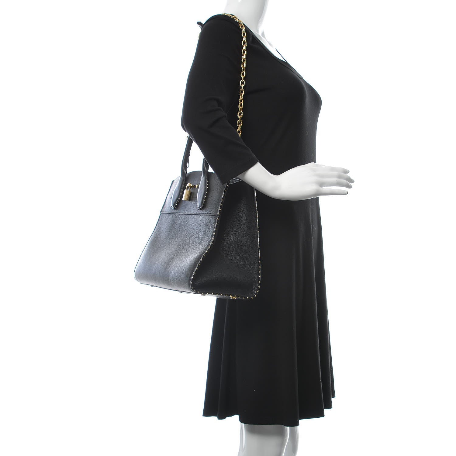Louis Vuitton Calfskin Studded City Steamer MM Black 2 of 8