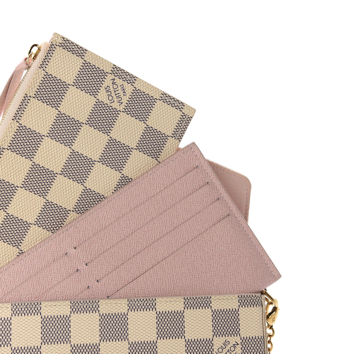 Damier Azur Pochette Felicie Chain Wallet Rose Ballerine