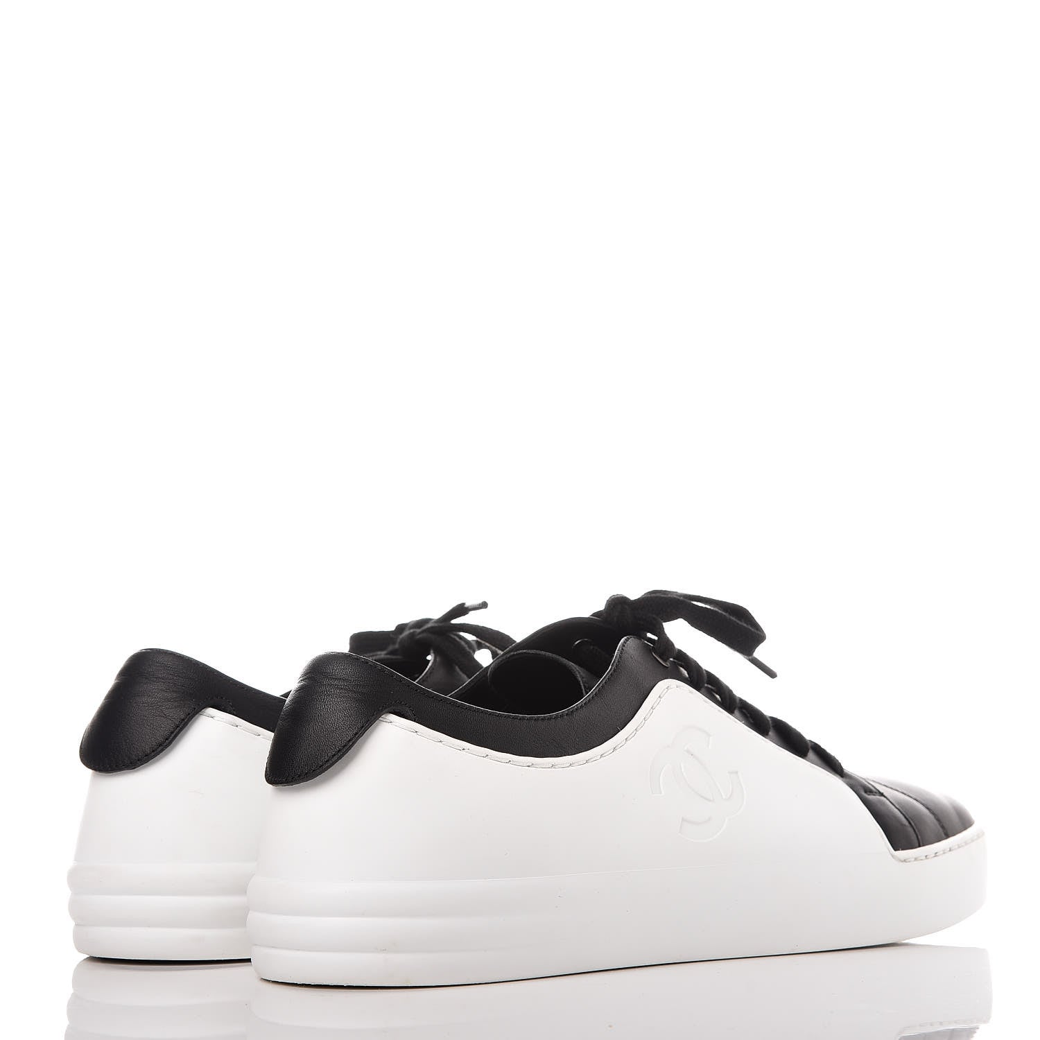 Chanel Calfskin Gum Womens CC Sneakers 41 Black White 4 of 14