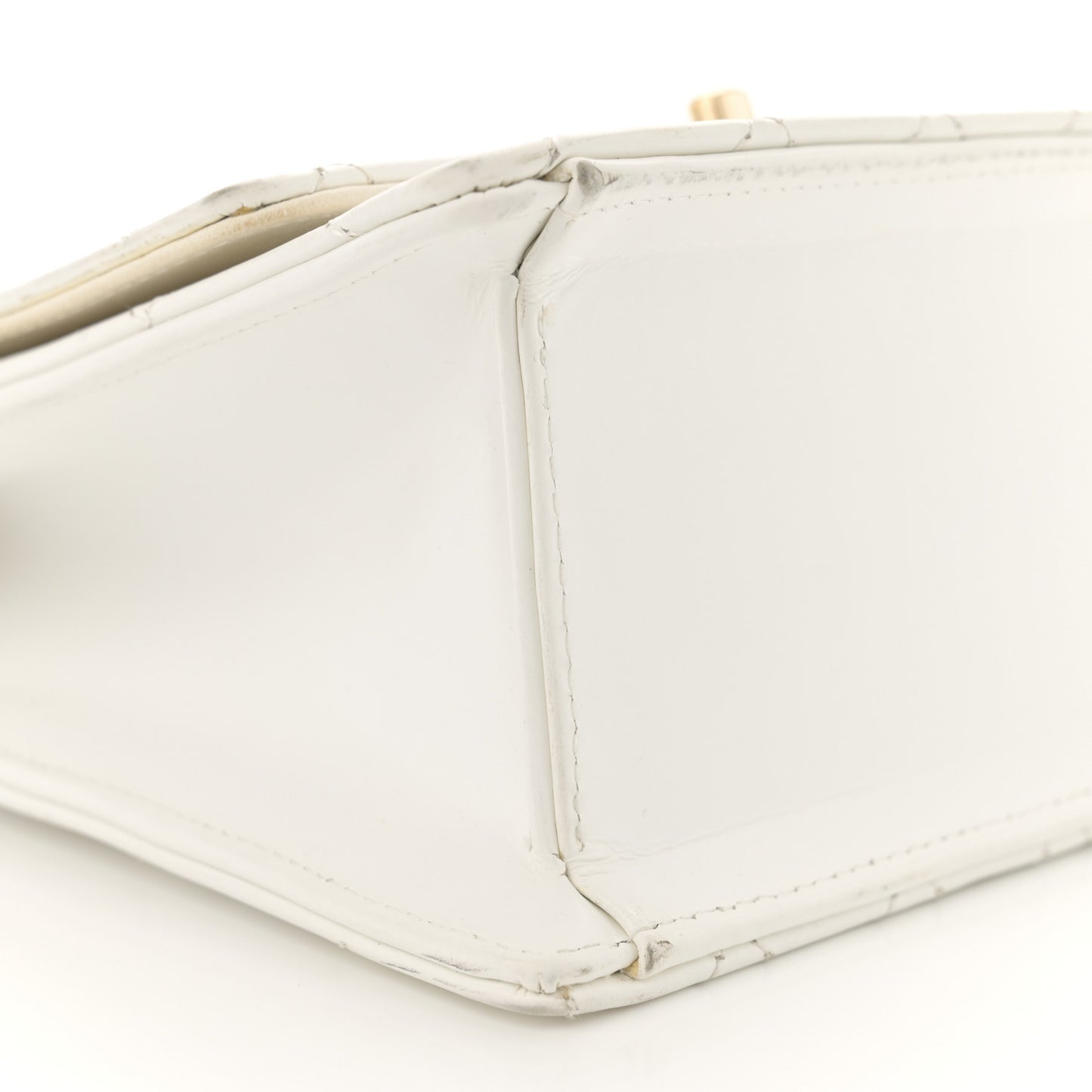 Glazed Calfskin Stitched Mini Square Flap White
