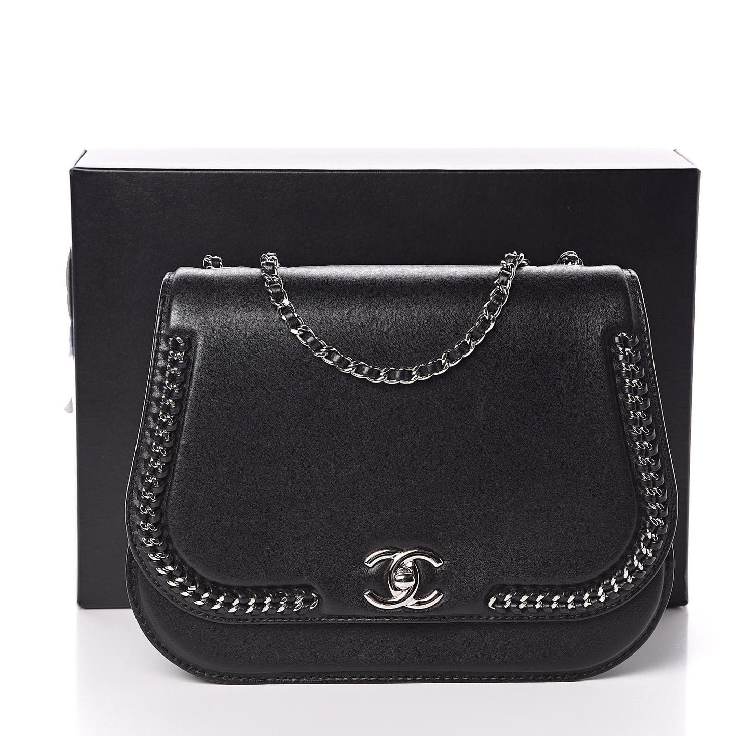 Calfskin Medium Braided Chic Flap Black