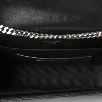 Saint Laurent Grain De Poudre Textured Mixed Matelasse Triquilt Small Monogram Satchel Black 4 of 9