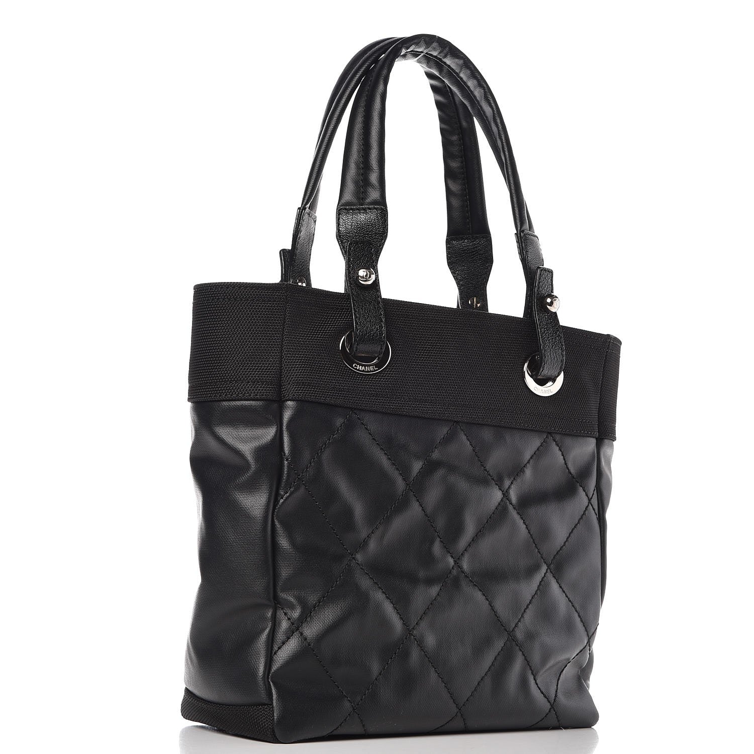 Chanel Coated Canvas Quilted Small Paris Biarritz Tote Black 3 of 8