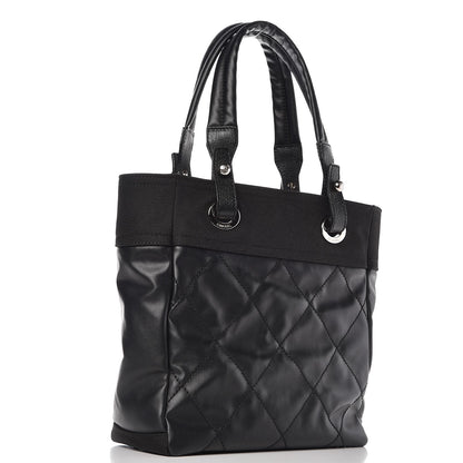 Chanel Coated Canvas Quilted Small Paris Biarritz Tote Black 3 of 8
