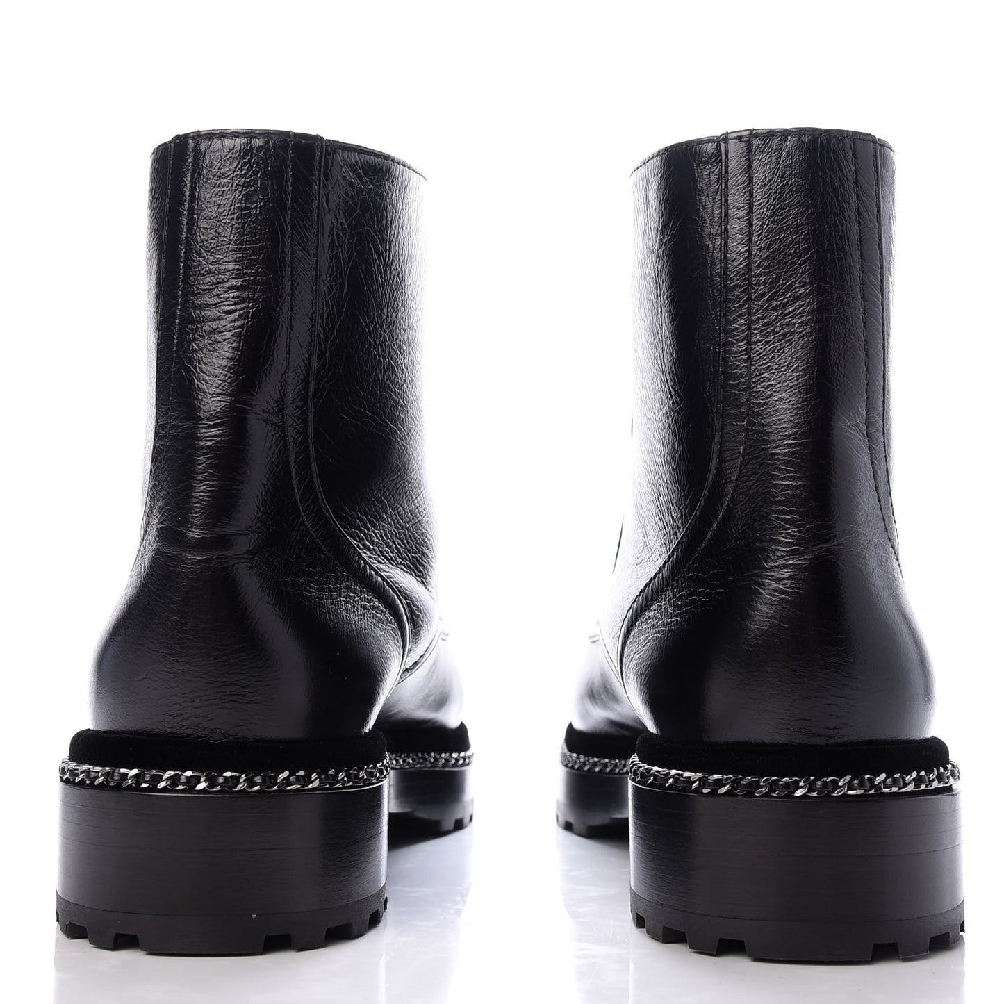 Crackled Calfskin Velvet Pearl Combat Short Boots 42 Black