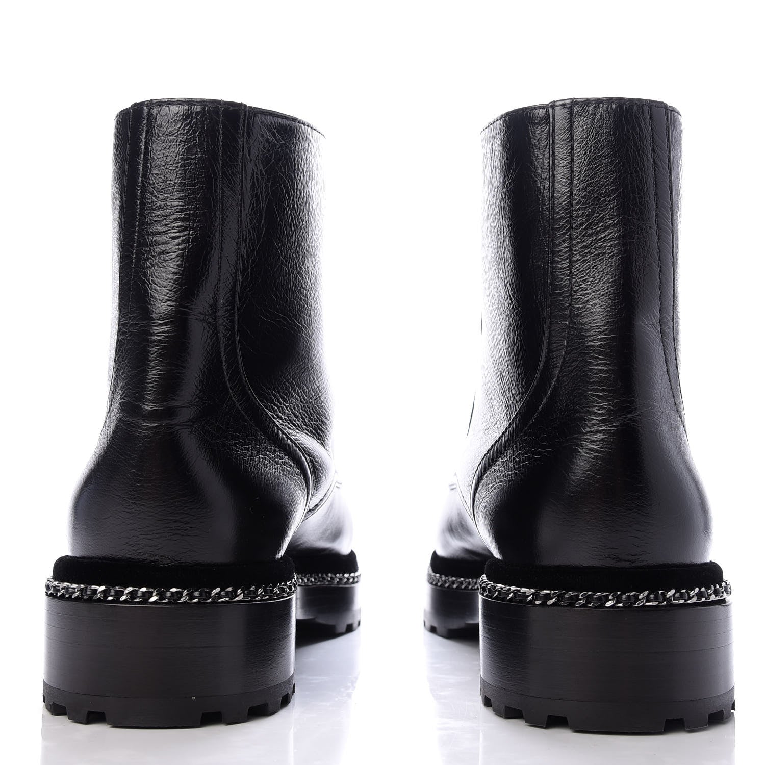 Chanel Crackled Calfskin Velvet Pearl Combat Short Boots 42 Black 6 of 10