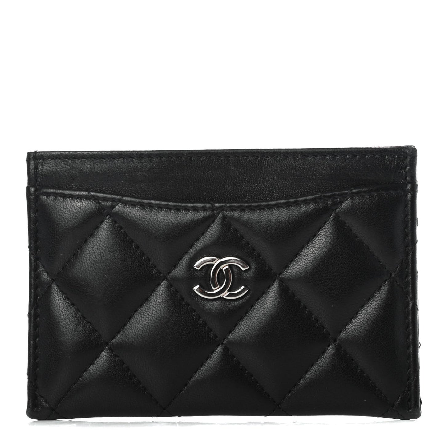 Lambskin Quilted Card Holder Black