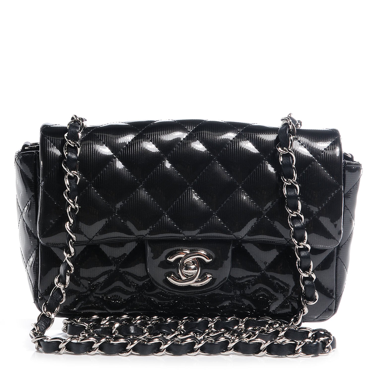 Chanel Striated Patent Leather Quilted Mini Flap Black 1 of 8