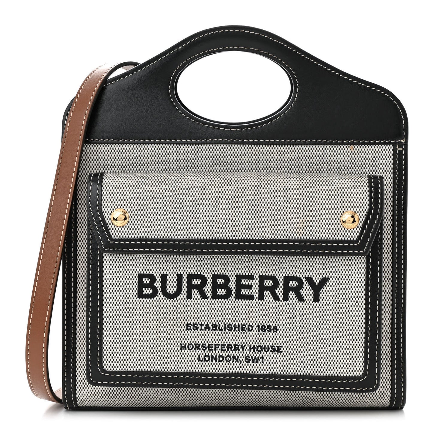 Smooth Calfskin Canvas Two Tone Mini Pocket Bag Black Tan