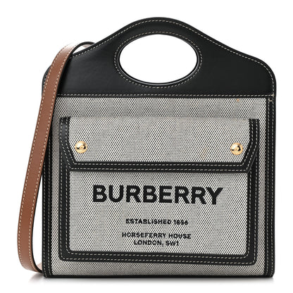 Burberry Smooth Calfskin Canvas Two Tone Mini Pocket Bag Black Tan 1 of 11