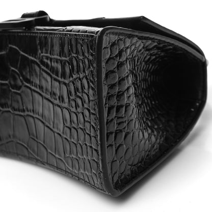 Balenciaga Shiny Calfskin Monochrome Crocodile Embossed Small Hourglass Top Handle Bag Black 9 of 10