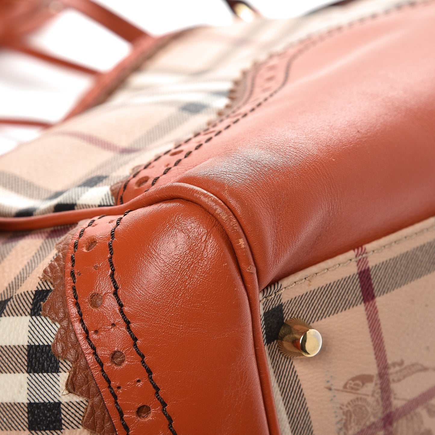 Haymarket Check Small Brogue Tassel Tote Bright Russet