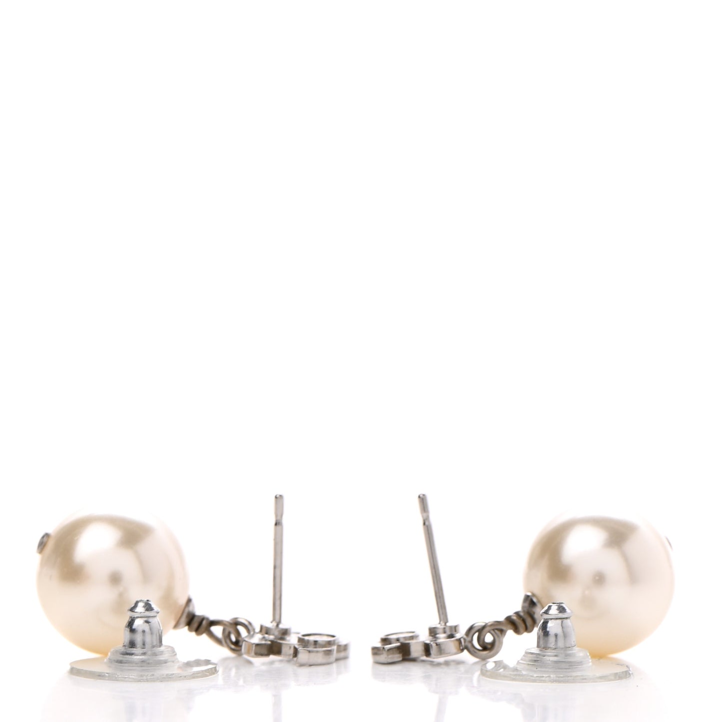 Crystal Pearl CC Drop Earrings Silver