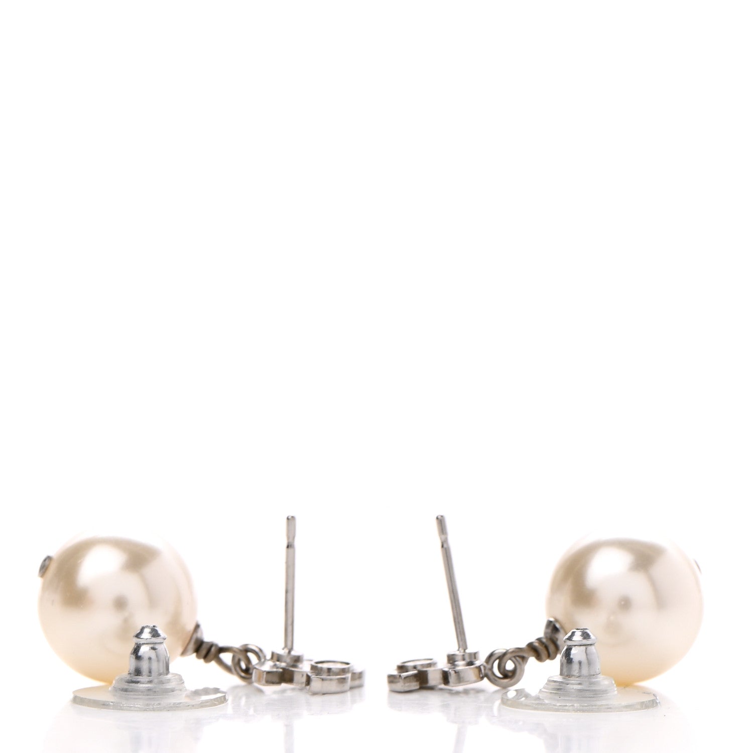 Chanel Crystal Pearl CC Drop Earrings Silver 3 of 4