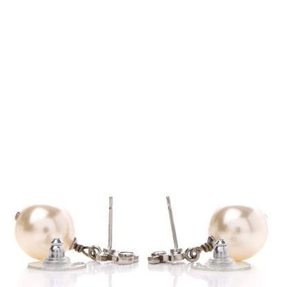 Chanel Crystal Pearl CC Drop Earrings Silver 3 of 4