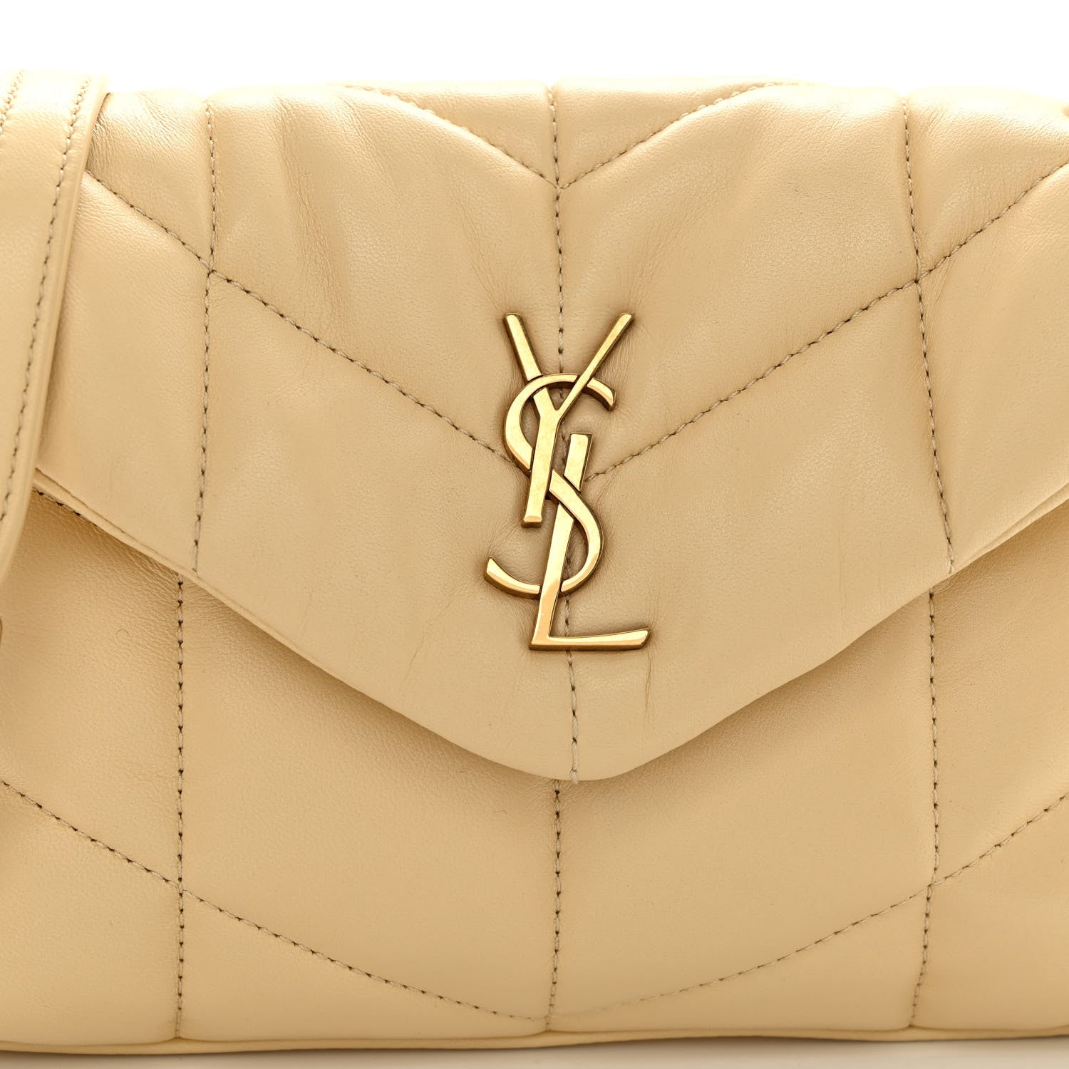 Saint Laurent Lambskin Quilted Toy Loulou Puffer Monogram Chain Satchel Jaune Pale 7 of 9