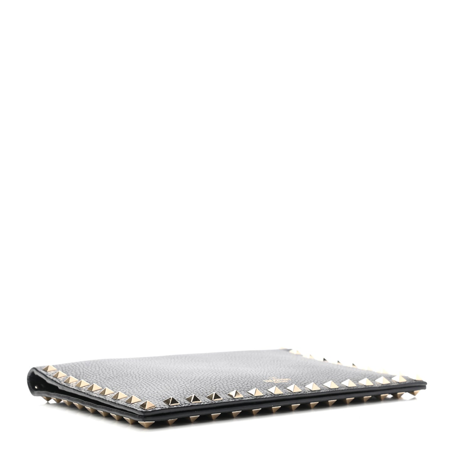 Pebbled Calfskin Rockstud Flap Clutch Black