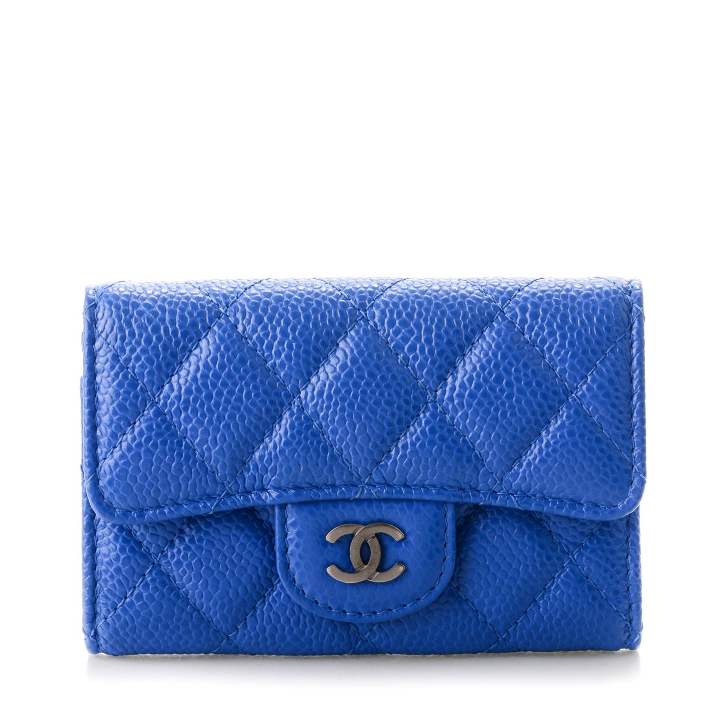 Caviar Quilted Card Holder Blue