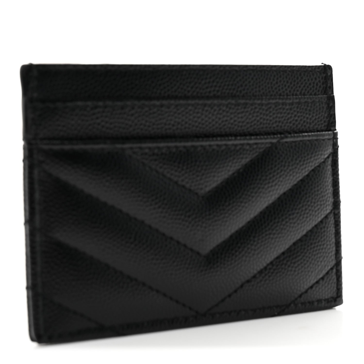 Saint Laurent Grain De Poudre Matelasse Chevron Monochrome Monogram Credit Card Case Black 3 of 7