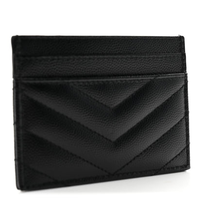 Saint Laurent Grain De Poudre Matelasse Chevron Monochrome Monogram Credit Card Case Black 3 of 7