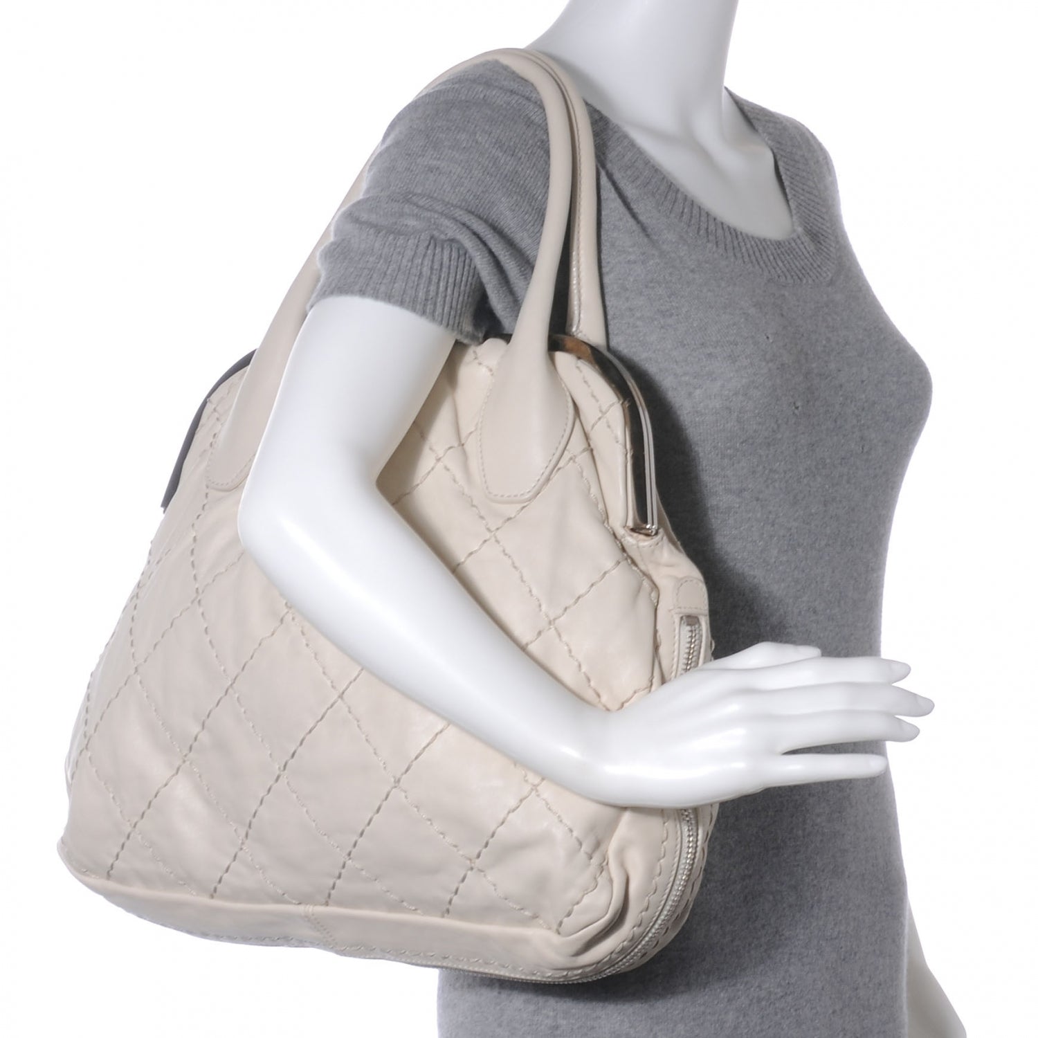 Chanel Calfskin Stitched Expandable Frame Bag White 2 of 7