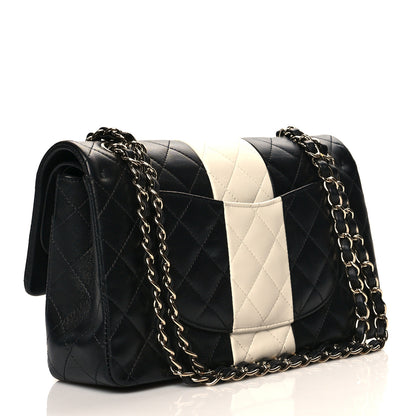 Chanel Lambskin Quilted Medium Double Flap Black White 3 of 10