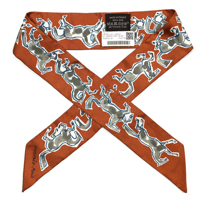 Hermes Silk Chevaux En Liberte Twilly Caramel Kaki White 1 of 5