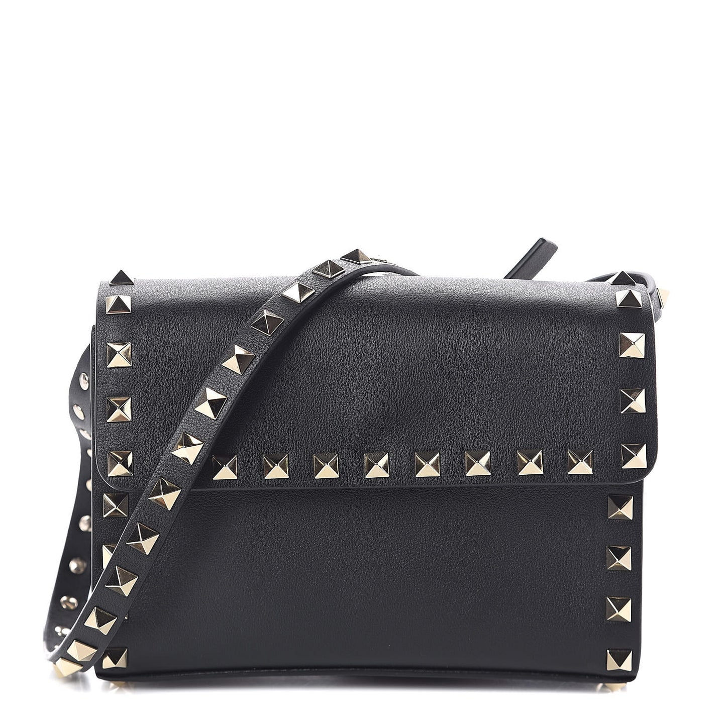 Vitello Rockstud Flap Crossbody Bag Black
