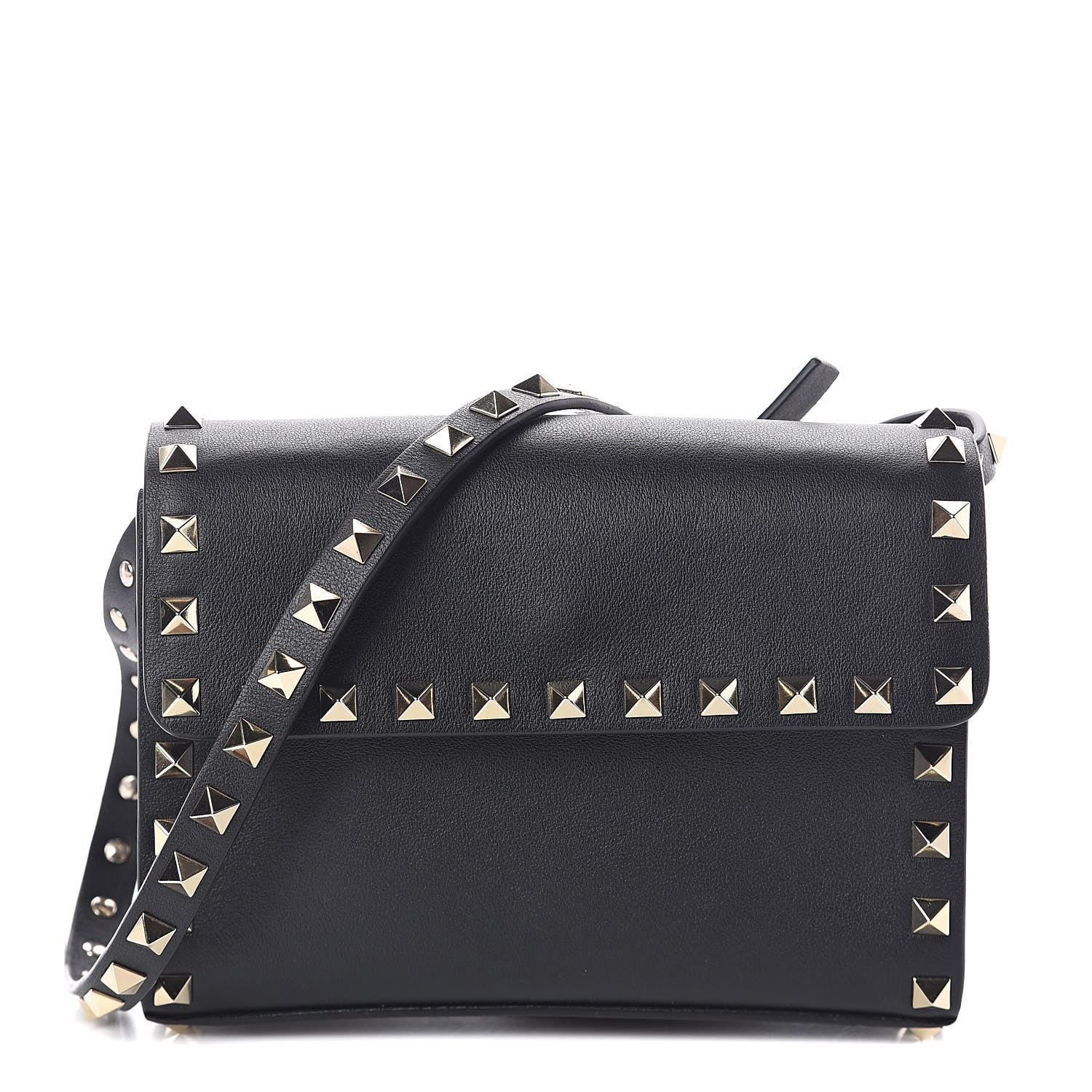Valentino Garavani Vitello Rockstud Flap Crossbody Bag Black 1 of 8