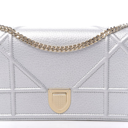 Christian Dior Metallic Grained Calfskin Diorama Wallet on Chain Pouch Silver 10 of 10